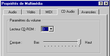 Le menu CD Audio du Panneau de Configuration - Multimédia (5 Ko)