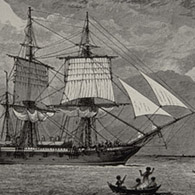 Le HMS Beagle en Amrique du Sud en 1828 (gravure)