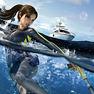 Lara Croft attaquée par des requins en mer Méditerranée en 2008 (image promotionnelle de TR8)
